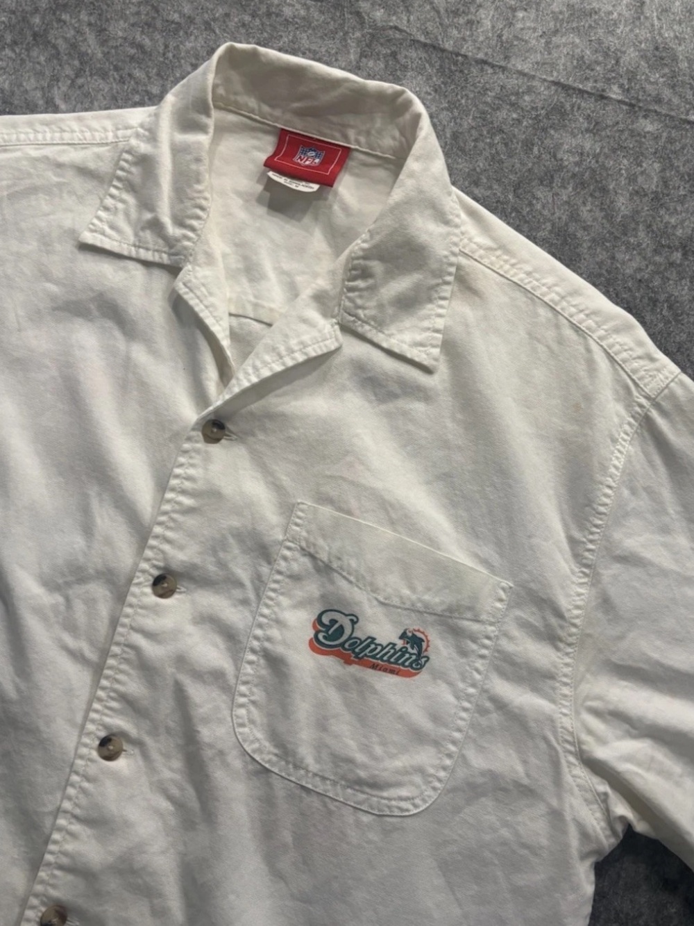 Vintage Miami Dolphins Shirt Button Down White Casual Camp Collar Mens Medium